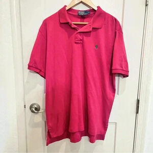 Ralph Lauren Polo Vintage Salmon Pink Polo Shirt Men L Green Logo